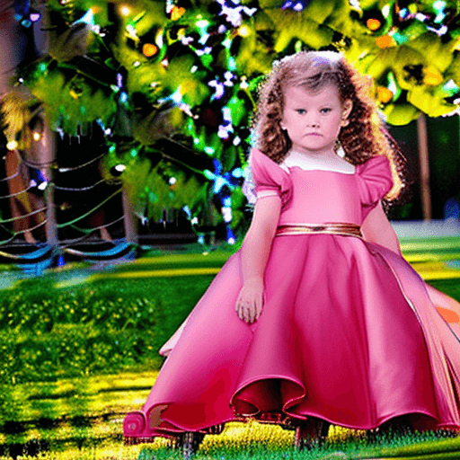 AI generated: full length, full frame, sharp focus, little girl blondie, green eyes, very beautiful girl, with rin...