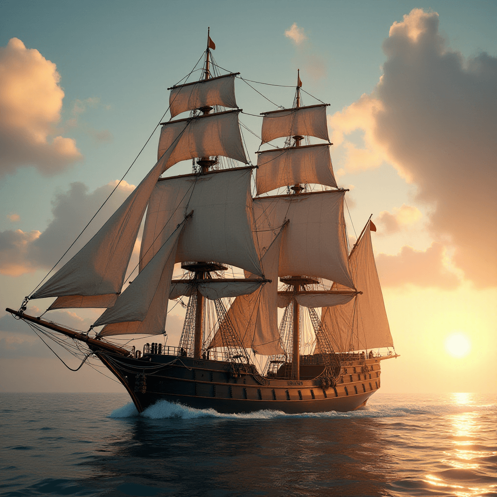 AI generated: Photo of a ultra realistic sailing ship, dramatic light, pale sunrise, cinematic lighting, battered,...