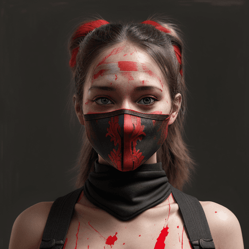 AI generated: a painting of a woman-ninja with red paint on her face, art, inspired by Magali Villeneuve, ninja ou...