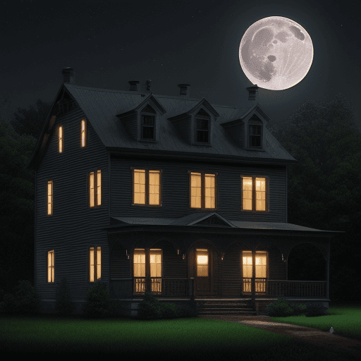 AI generated: Hyper realistic eye level exterior photo of a 1880's farm house at night, direct moon light.
