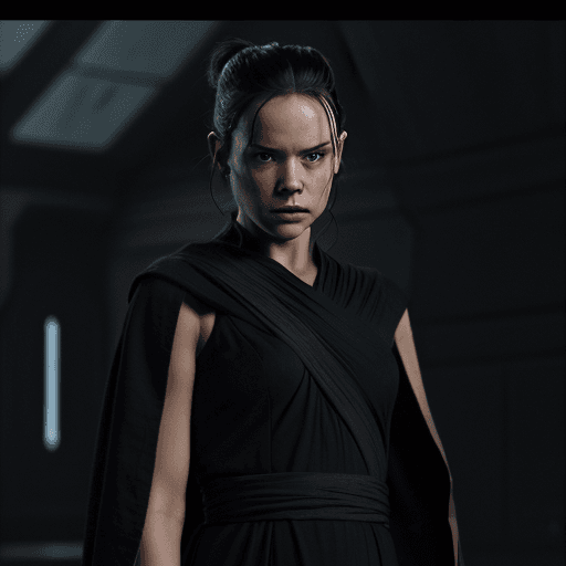 AI generated: Poster of a Rey Skywalker Seduced by the Dark Side in Dark Sith Robe from STAR WARS --ar 1:2 --v 5