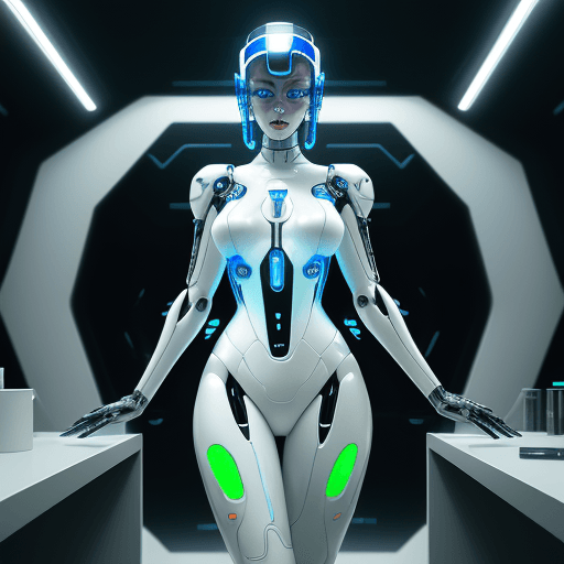 AI generated: robot face :: futurism, cyborg, futuristic latex space suit with transparent luminous tubes, mechani...