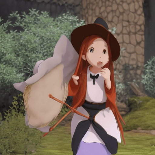AI generated: Little Witch casting a wonderful spell, Cute Face, Surprised expression, ( Studio Ghibli:1. 1), Niji...