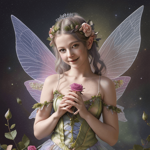 AI generated: a drawing of a fairy with a rose in her hand, study of a flower fairy, fairy aesthetics, space flowe...