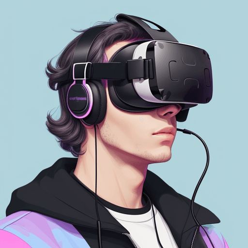 AI generated: a close up of a man with VR set and headphones on, by Victor Mosquera, neo-dada, virtual reality hea...
