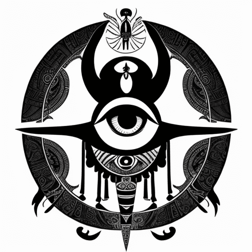 AI generated: tattoo idea design with ancient egypt theme with a beetle holding the eye of horus black and white d...