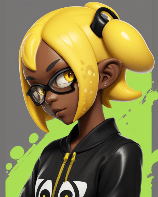 AI generated: splatoon, inkling, short hair, dark skin, yellow hair, mindless
