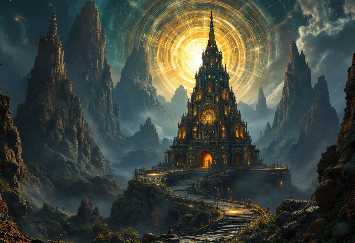 AI generated: Panopticon Octavio Ocampo: Mysterious Ancient Relics, from movie "The Lord of the Rings", octane ren...