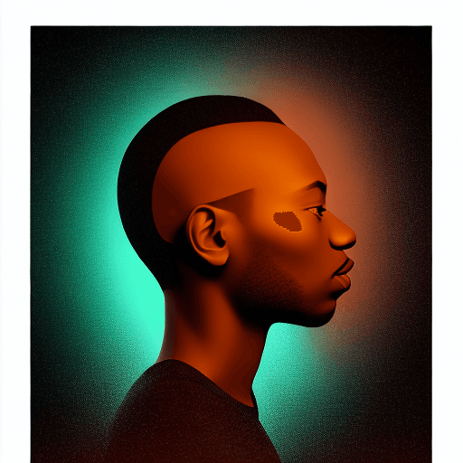 AI generated: photography, portrait of contrast, profile silhouette of a black man, vibrant orange backdrop, visua...