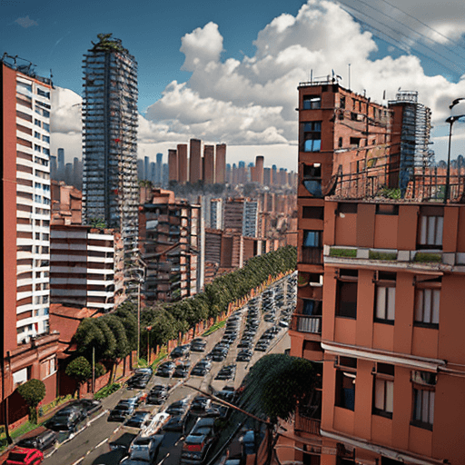 AI generated: city ​​with apartment building towers with brick facades and high vehicular traffic and garbage in B...