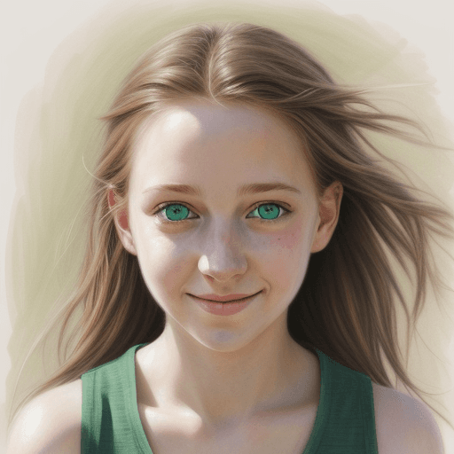 AI generated: A colored-pencil art of a happy beautiful girl. perfect emerald green eyes.   Highly detailed. soft ...