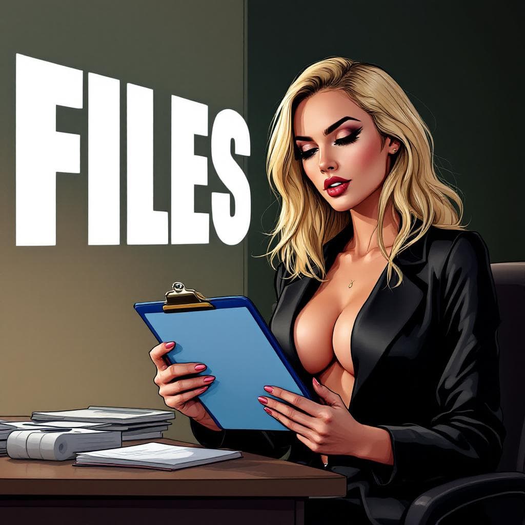 AI generated: Cartoon illustration, comic book cover featuring a gorgeous blond Woman, slightly-wavy long hair, bo...