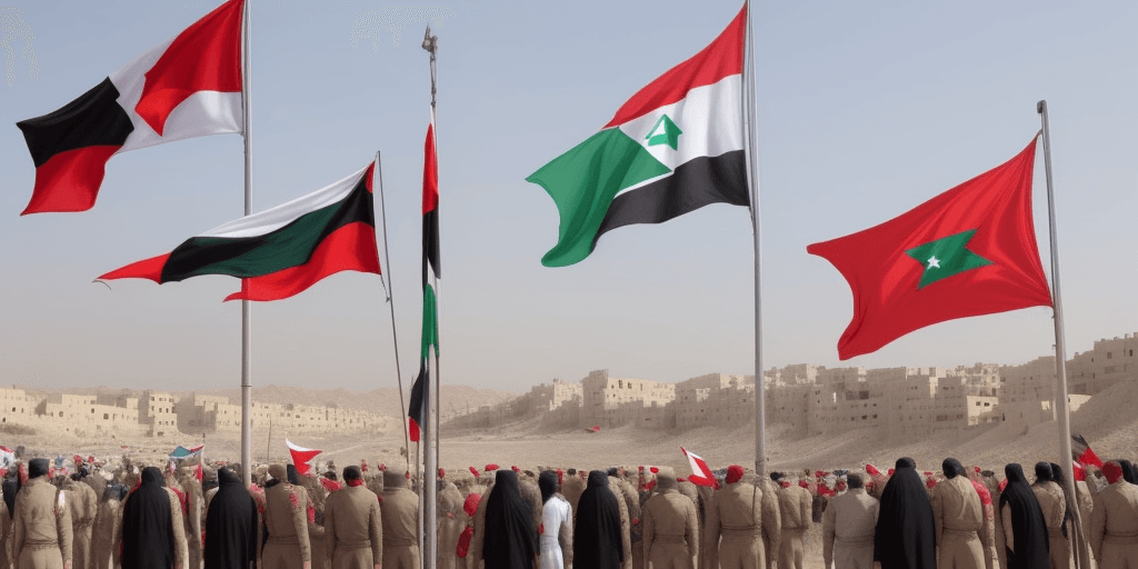 AI generated: flags of Yemen and Palestine.
