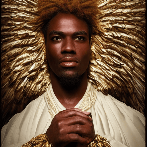 AI generated: Ultra-Wide Angle - Pull the camera very far back from subject, photo of Angel Gabriel, perfect face,...