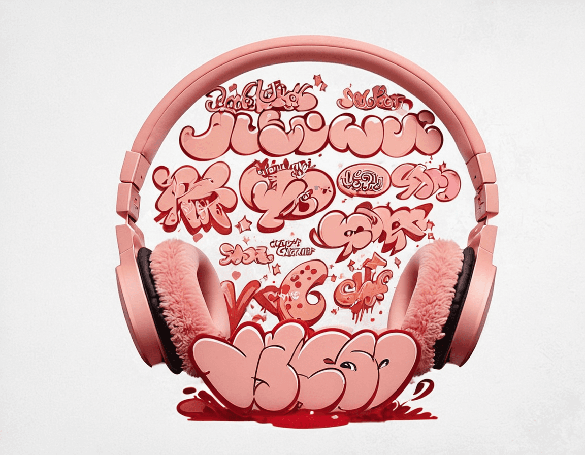 AI generated: A cute headphone, product photography, graffiti on background, fluffy design, street art, soft light