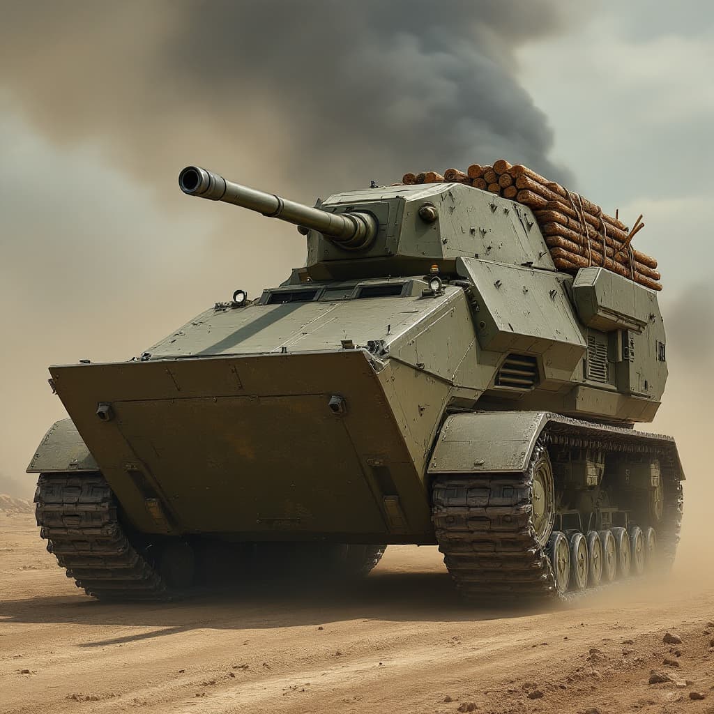 AI generated: Prompt for Image Generation:

"A heavily armored military vehicle with a large, wide tank body, feat...