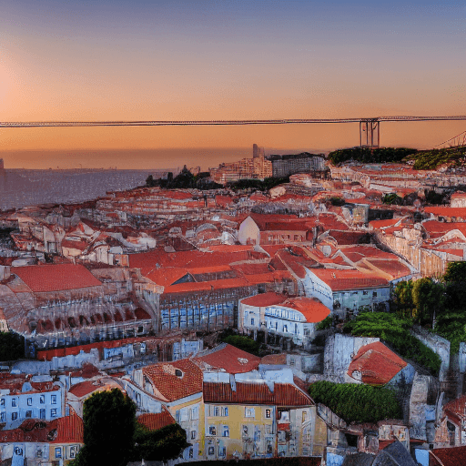 AI generated: Photo of a ultra realistic laptop, on lisbon background pale sunrise, battered, low angle, hyper rea...