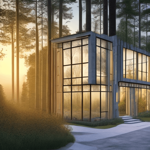 AI generated: a hyper realistic photo of a beautiful house where walls are made of windows in mid-century modern s...