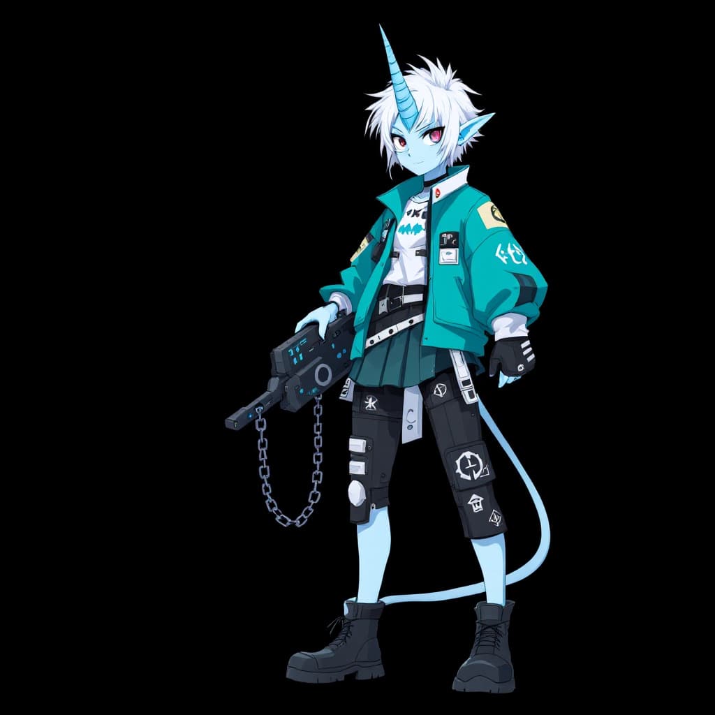 AI generated: digital illustration featuring a female anime-style character with a fantasy theme. The character ha...