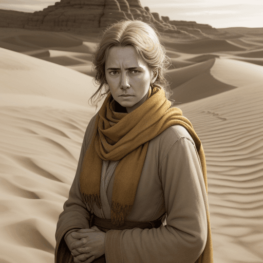 AI generated: a woman wearing a yellow scarf, in the style of biblical drama, light brown and amber, desertwave, a...