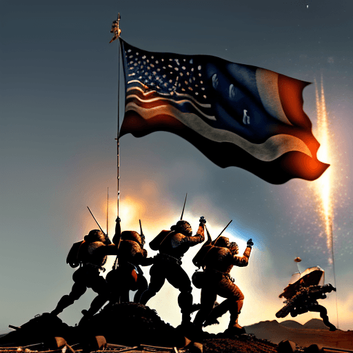 AI generated: space marines, Raising the Flag on Iwo Jima style, war background