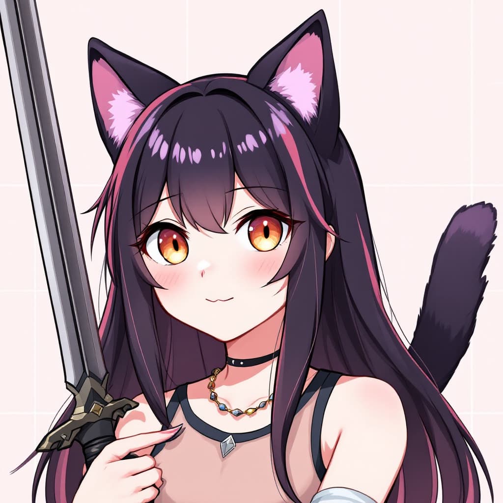 AI generated: Anime-style illustration of a young, attractive female character with long dark purple-pink hair and...