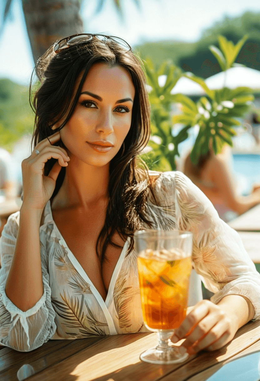 AI generated: analog film photo fit woman, long dark-brunette hair, full lips, dark eyes, looking at the viewer, s...