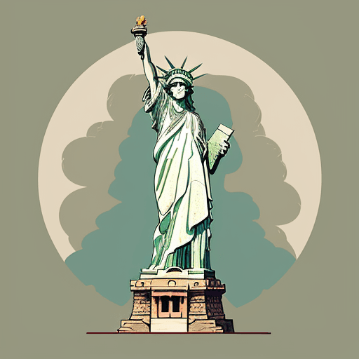 AI generated: Tshirt illustration, Statue of Liberty, hd, Studio Ghibli, Leo Putz, svg, vector, impressionism-core...