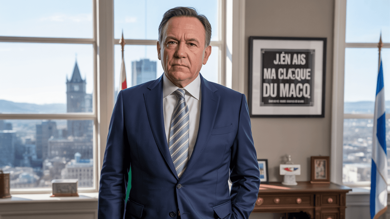 AI generated: official,realistic quebec prime minister,  francois  legeault photo    image   text j.en ais ma clac...