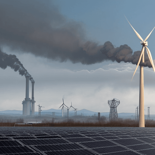 AI generated: transition from a fossil fuel-dominated landscape to a sustainable energy future. It began with a da...