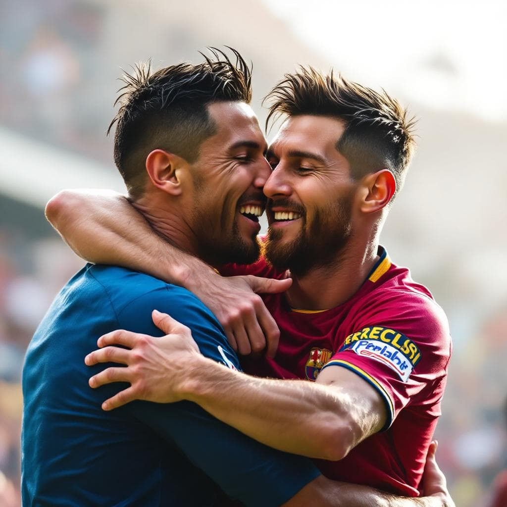 AI generated: cristiano ronaldo y messi jugando uun partido de futbol en el cadiz 