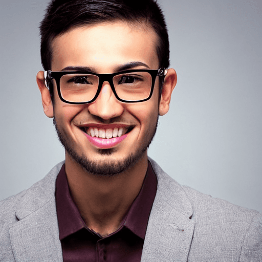 AI generated: youthful male , square face , square glasses , nerd, very short  hair, Cesar cut , middle eastern, s...
