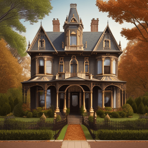 AI generated: Victorian house exterior with trees in Autumm time