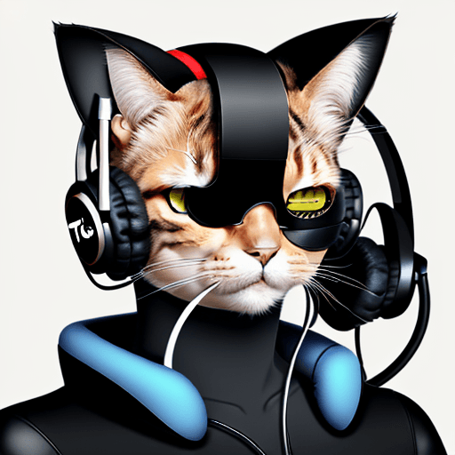 AI generated: High quality logo of tech cat from future, wearing eye patch and headphone on its ears. smooth curve...