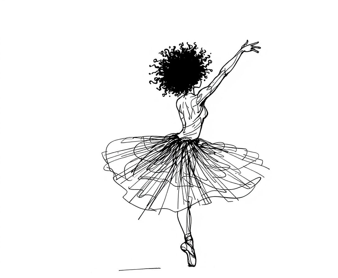 AI generated: Single line sketch of a black ballerina with an Afro 