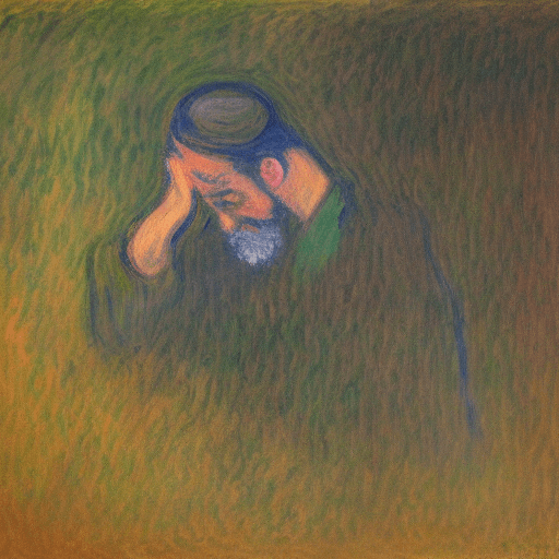 AI generated: expressionist painting of man trapped in his thoughts, monet style

