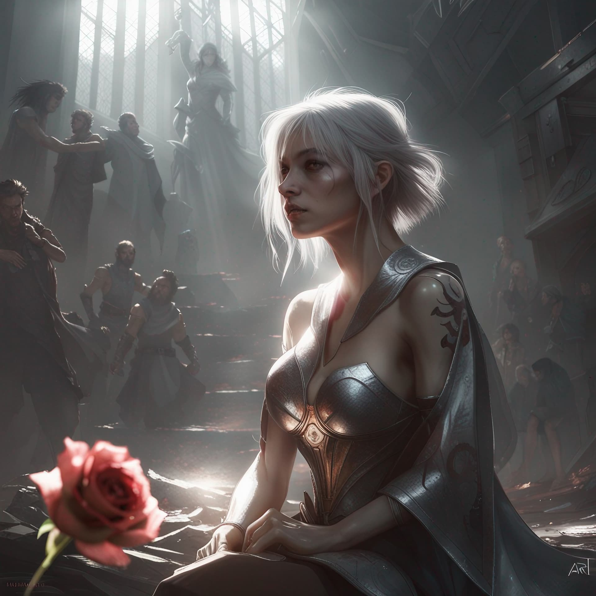 AI generated: god rays, tranding on artstation, art by wlop, silver, render, fanbox, rose, mappa art style, art by...