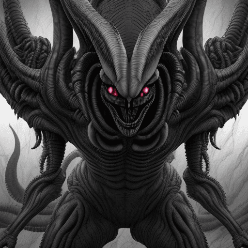 AI generated: highly detail xenomorph black and white  using Kentaro Miura art stile 