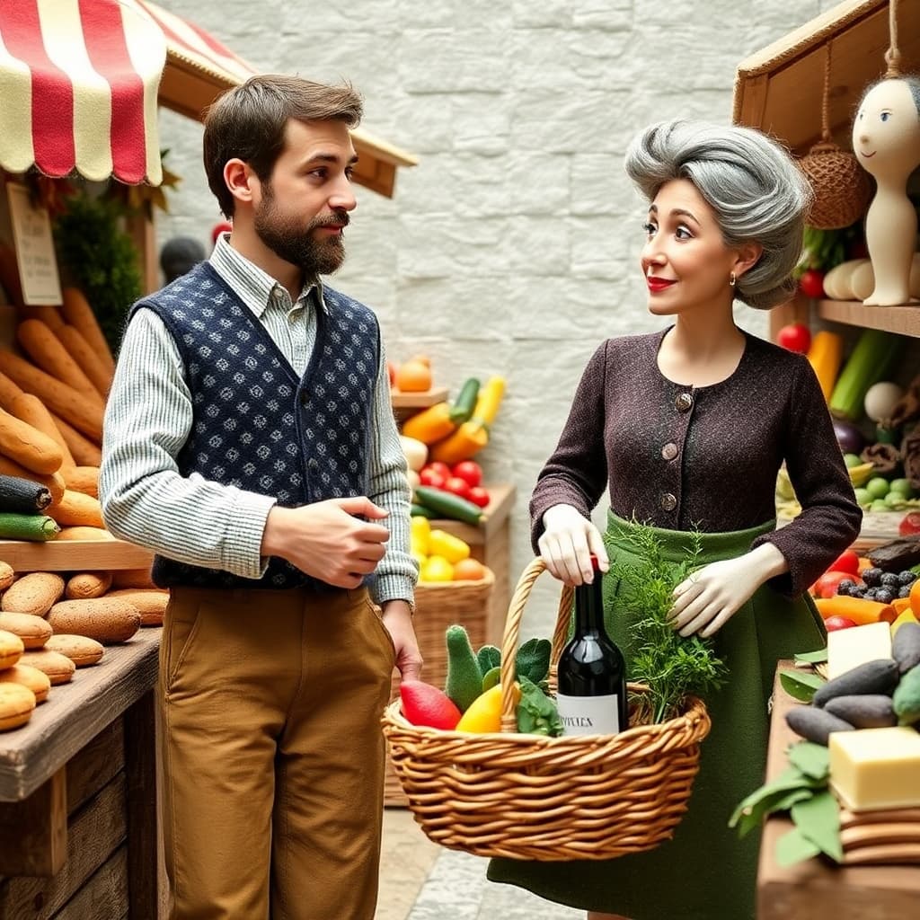 AI generated: Mr. and Mrs. Adams meander through the market, selecting the finest felt ingredients for their dinne...