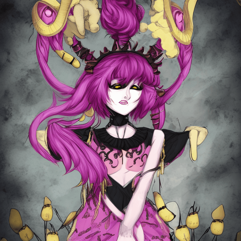 AI generated: ashido mina, pink skin, yellow eyes, black sclera, horns, pink hair,   <lora:minaashidoV2:0.5>