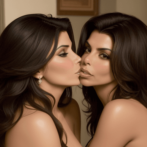 AI generated: eva longoria morena baccarin lesbian kissing each other long haired version