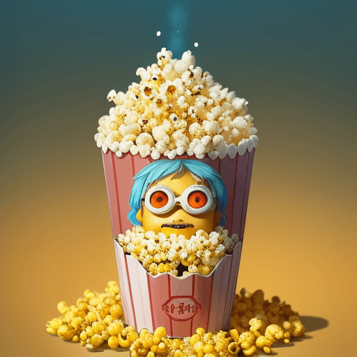 AI generated: A humanoid popcorn kernel character, inspired by the art style of Studio Ghibli, delicately sprinkli...