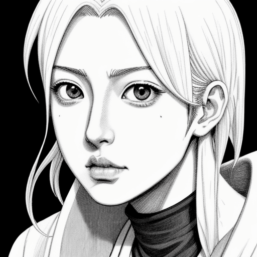 AI generated: Draw Inoue Orihimie from bleach in jojo bizzare adventure manga black and white artstyle