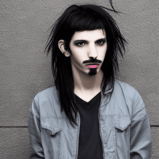 AI generated: Black Hair, Black Eyes, Guy, Goatee, Skinny, Goth, Teenager
