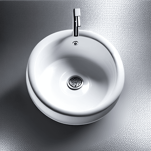 AI generated: center: polished plughole 
background: shiny white sink enamel