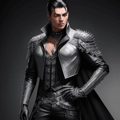 AI generated: male super hero named The Whip, Hispanic, black hair, no symbol, using two whips ((intricate silver ...