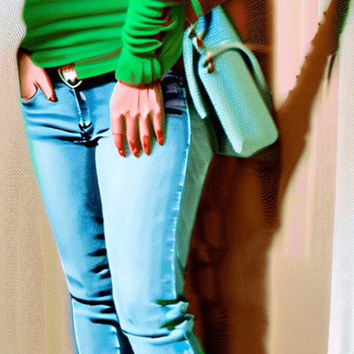 AI generated: A painting of a beautiful woman,Christmas green jeans,  Artist: {randomly selected}