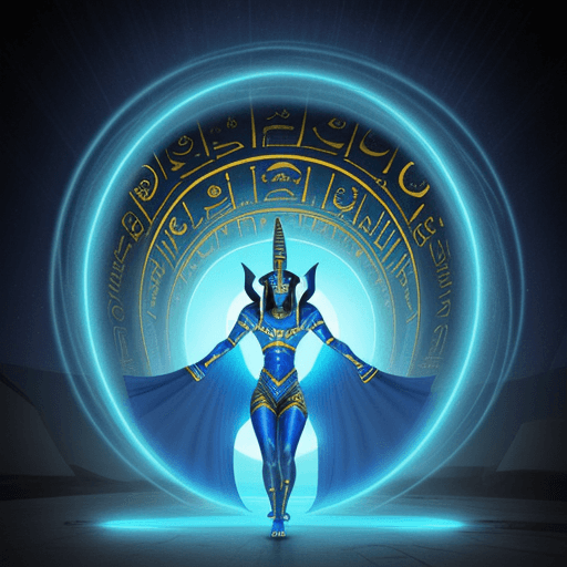 AI generated: Egyptian Gods coming out a bright blueish big interdimensional portal  in the middle of Manhattan wh...