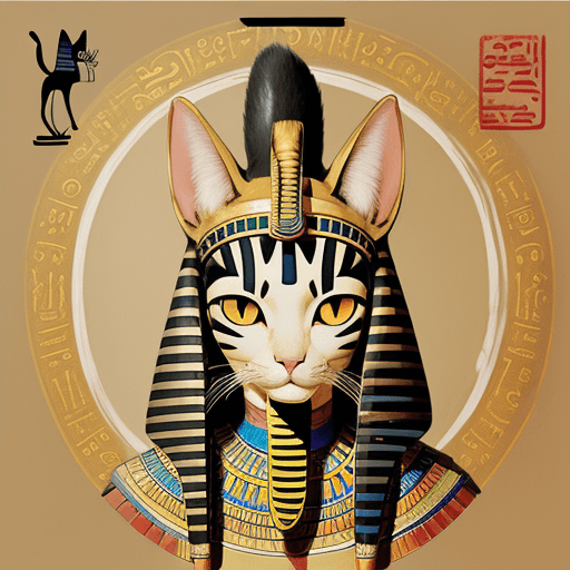 AI generated: a egyptian cat, Dong Ho painting style