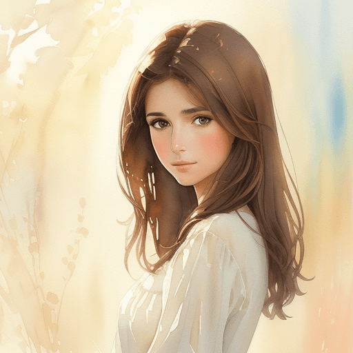 AI generated: a beautiful brown-haired woman, brown eyes, delicate washes , impressionist lightness, crisp and cle...